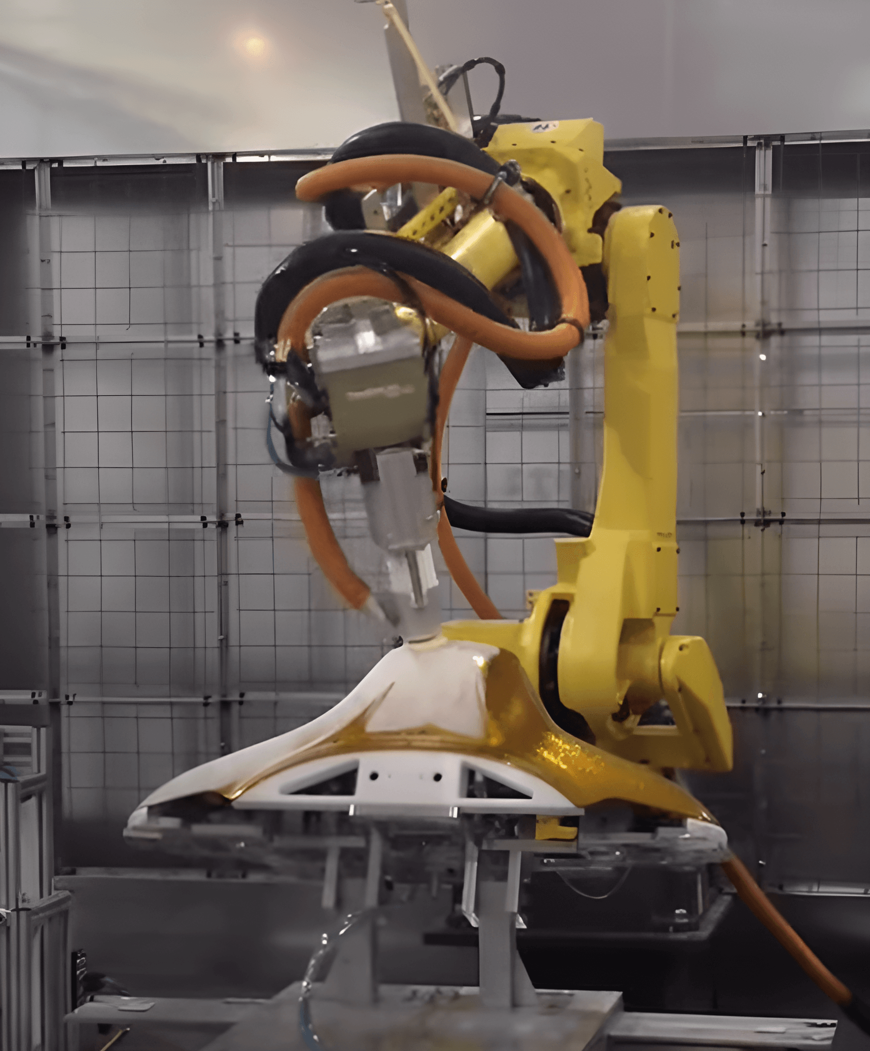Robotic Arm Hnadling Boxes in an Industrial Automated Manufacturing Line